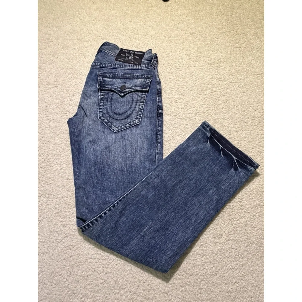 True Religion Ricky Relaxed Straight Jeans Men's 32 Medium Wash Flap Pocket Y2K